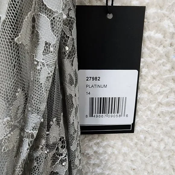 La Femme Portrait Neck Lace Gown Women's 14 Platinum Embellished Rhinestones - Picture 5 of 15